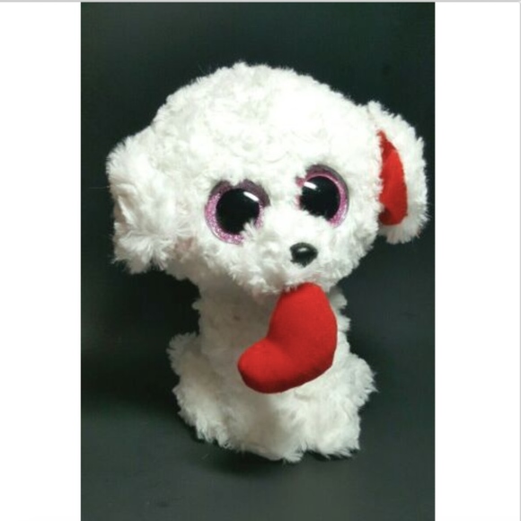 Ty Beanie Boo's Dog white plush puppy red heart 9" stuffed animal Valentines - Picture 2 of 9
